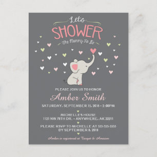 Inbjudan till Elephant Girl Baby Shower Vykort
