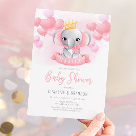 Inbjudan till Elephant Girl Baby Shower Watercolor