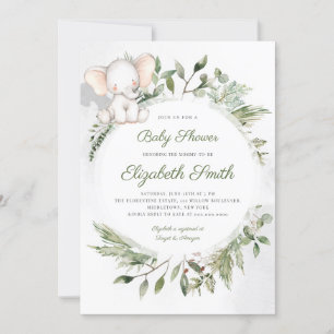 Inbjudan till Elephant Greenery Foliage Baby Showe