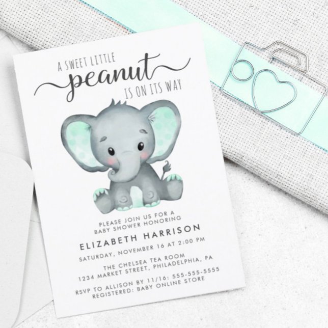 Inbjudan till Elephant Mint Baby Shower för budget (Skapare uppladdad)