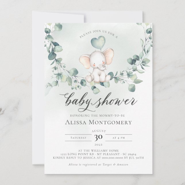 Inbjudan till Elephant Peanut Baby Shower (Framsida)