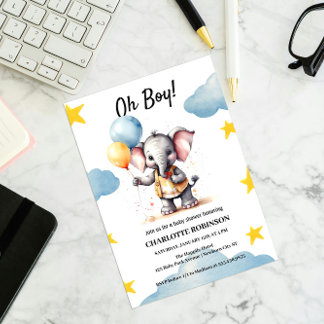 Inbjudan till Elephant Pojke Shower för vattenfärg