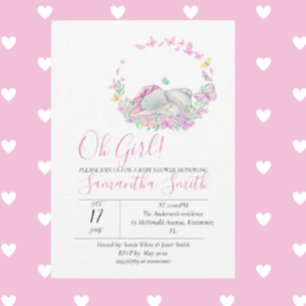 Inbjudan till Elephant Rosa Butterflies Baby Showe
