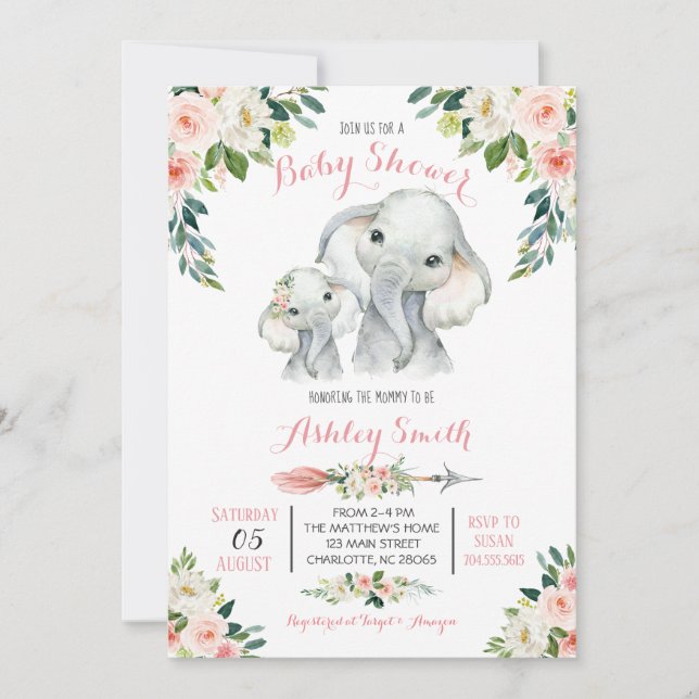 Inbjudan till Elephant Safari Baby Shower. (Framsida)