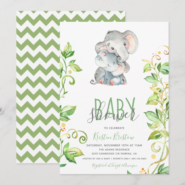 Inbjudan till Elephant Zoo Animal Unisex Baby Show (Fram/baksida)
