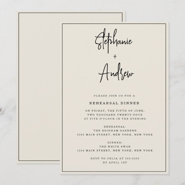 Inbjudan till elfenbenstorn Modern Rehearsal Dinne (Fram/baksida)