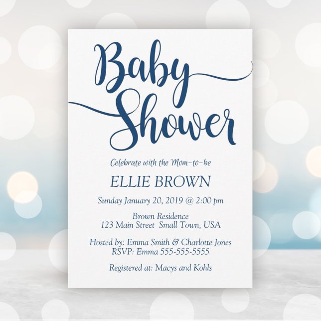 Inbjudan till en enkel babystövel för marin buffal (Navy Buffalo Plaid Simple Baby Shower Invitation)