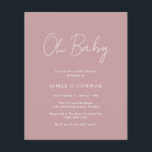 Inbjudan till en enkel Dusty Ro Budget Baby Shower<br><div class="desc">Modern dammiga ro-rosa-inbjudan till babydusch med en enkel design med "Oj Baby" i en rustik stil-manustypografi. Den här elegantens inbjudan med minimalistisk layout är underbar för en flickdusch.</div>