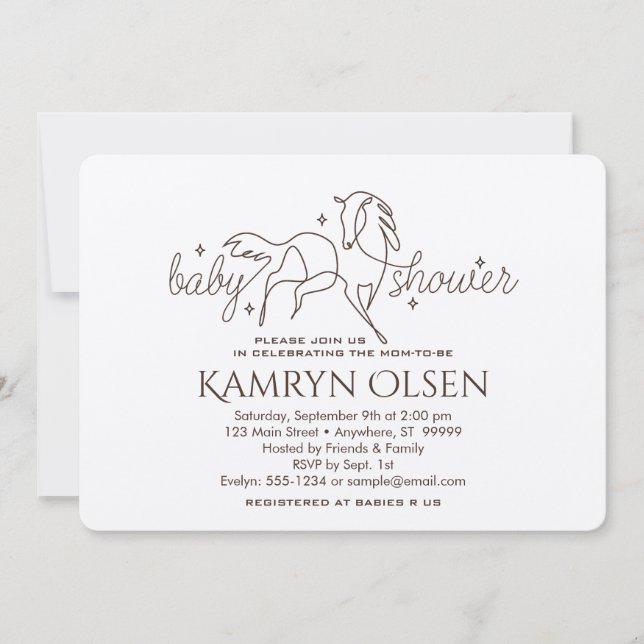 Inbjudan till en enkel horse-babystölder med pojke (Framsida)