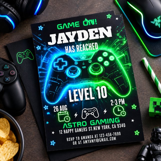 Inbjudan till en "Level Up" födelsedagsfest (Skapare uppladdad)