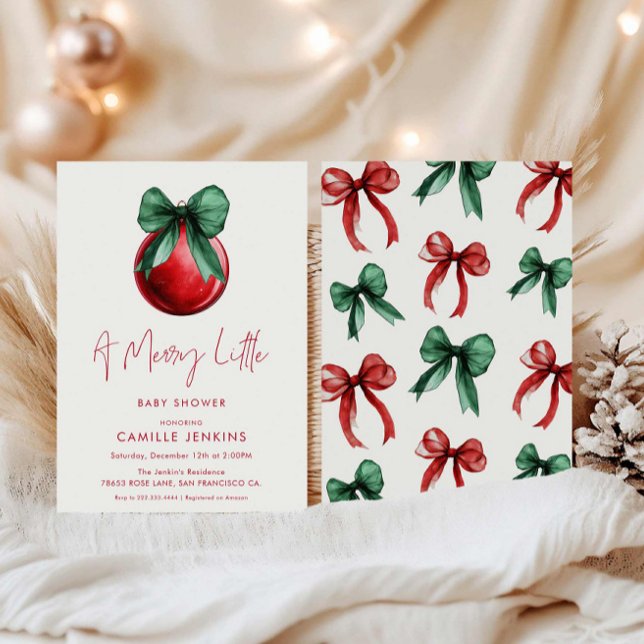 Inbjudan till en liten babyskare (Red and Green A Merry Little Baby Shower invitation )
