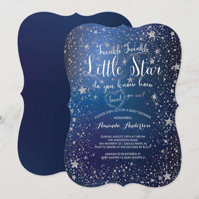 Inbjudan till en liten babystövel med Twinkle Twin (Fram/baksida)