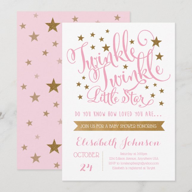 Inbjudan till en liten babystövel med Twinkle Twin (Fram/baksida)