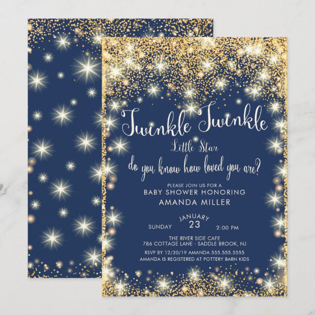 Inbjudan till en liten babystövel med Twinkle Twin (Fram/baksida)