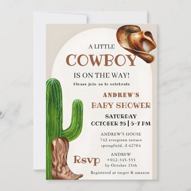 Inbjudan till en liten cowboybaby Shower (Framsida)