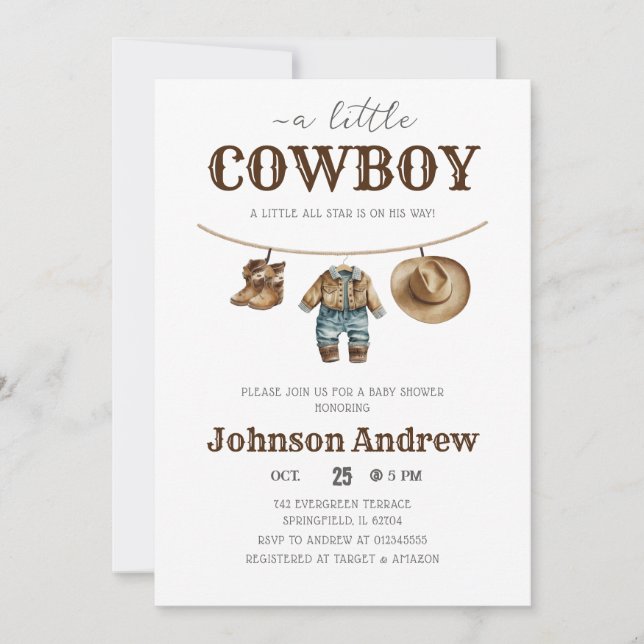 Inbjudan till en liten cowboybaby Shower (Framsida)