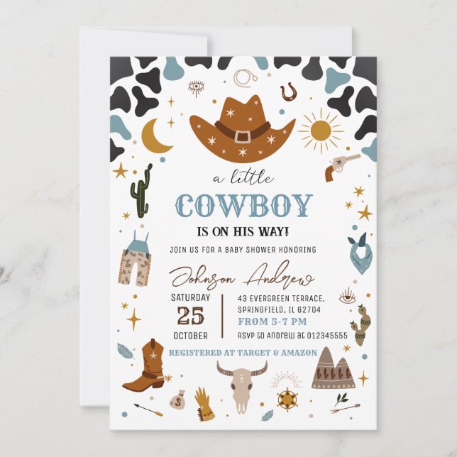 Inbjudan till en liten liten cowboybabyunge Shower (Framsida)
