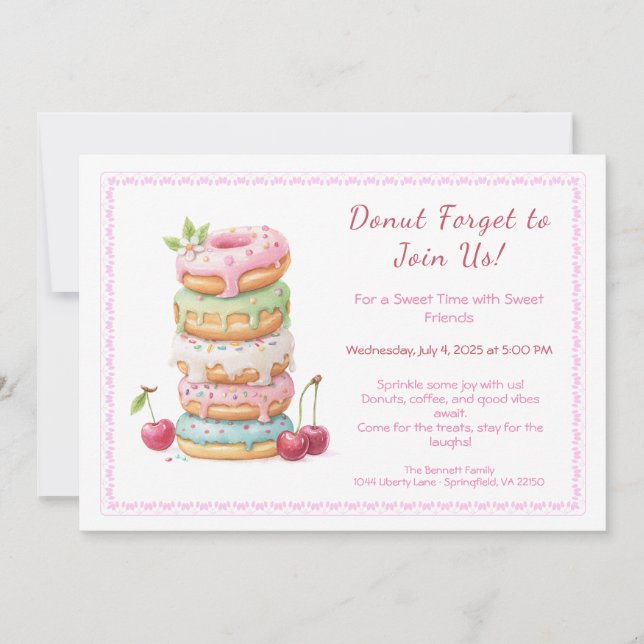 Inbjudan till en söt Donut-fest Färgglad Firande (Framsida)