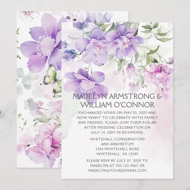 Inbjudan till endast mottagning av lavender Peony- (Fram/baksida)