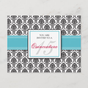Inbjudan till ENGLISH Aqua Damask Quinceanera