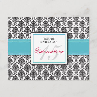 Inbjudan till ENGLISH Aqua Damask Quinceanera