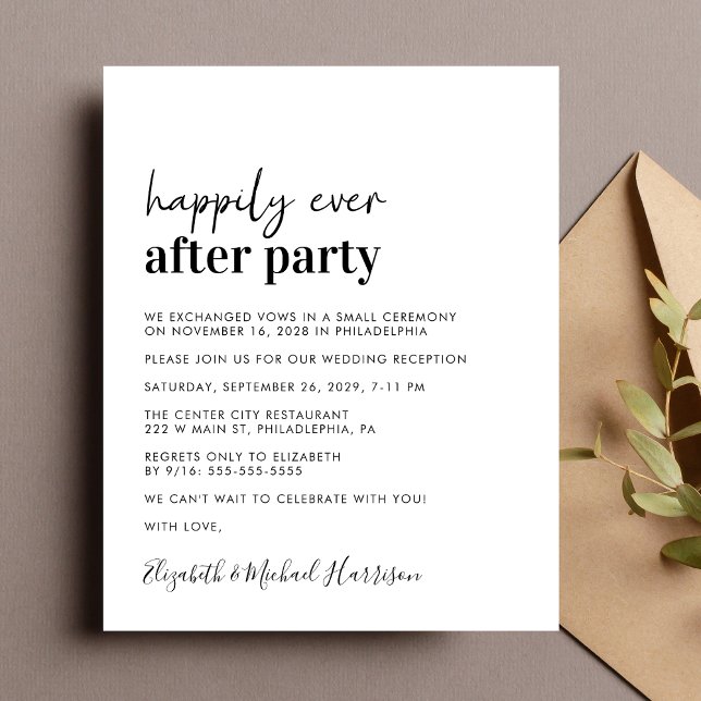 Inbjudan till enkel fotobröllop med budget (A chic budget-friendly Happily Ever After Party invitation for your wedding celebration)