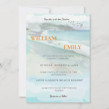 Inbjudan till enkelt Watercolor Coastal Beach Wedd