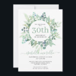 Inbjudan till Eucalyptus 30års födelsedag<br><div class="desc">En inbjudan till söt vattenfärgen eucalyptus 30års födelsedag. Fast dammig grönt på baksidan av inbjudan. En vattenfärgsdesign för lush och söt.</div>