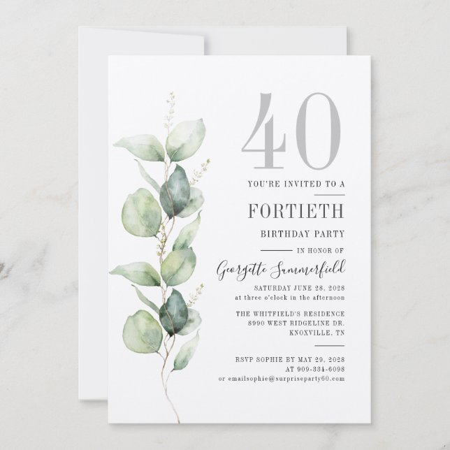 Inbjudan till Eucalyptus 40:e födelsedagspartiet (Framsida)