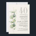 Inbjudan till Eucalyptus 40:e födelsedagspartiet<br><div class="desc">Det skulle kunna bli en överraskning för party eller ännu ett speciellt årtionde. Denna 40-åriga inbjudan till fester med en eukalyptus grey design med modern populär typografi kan lätt redigeras till kostym på årsdagen eller årsdagen firande. Du kan ändra ordalydelsen, födelsedagsinformationen och bakgrunden till färg genom att klicka på knappen...</div>