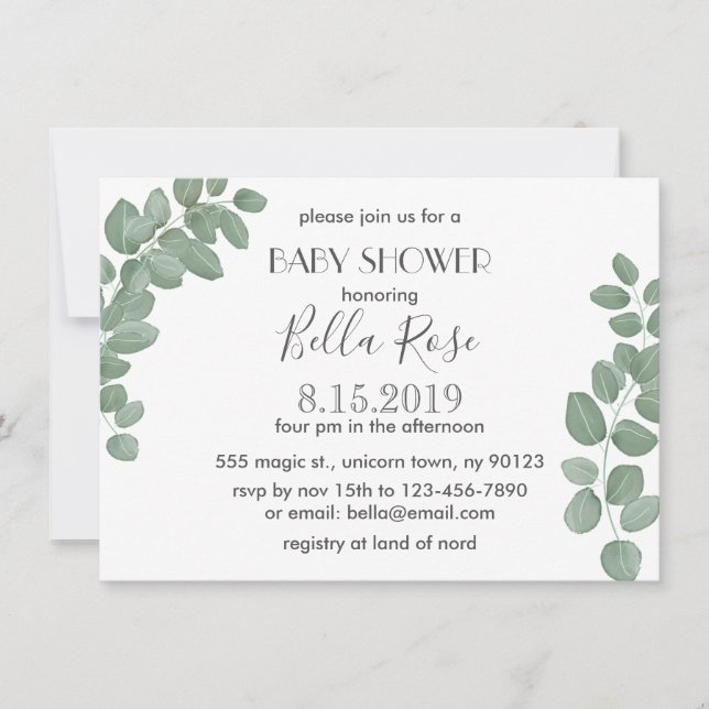 Inbjudan till Eucalyptus Baby Shower (Framsida)