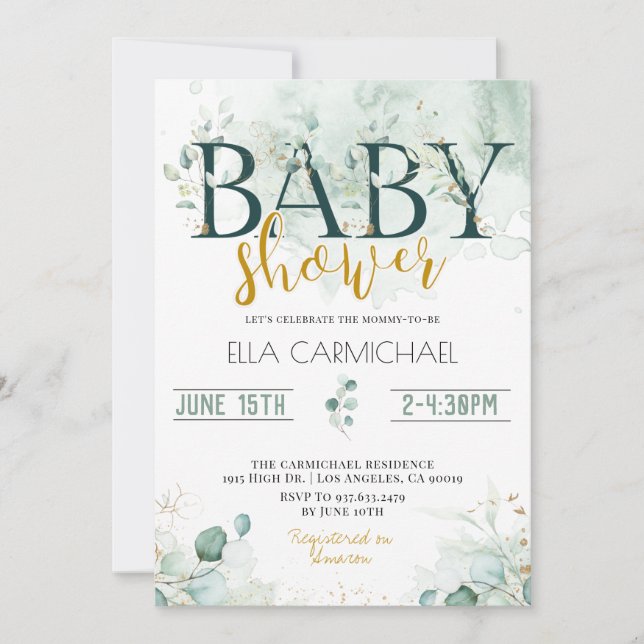 Inbjudan till Eucalyptus Baby Shower (Framsida)