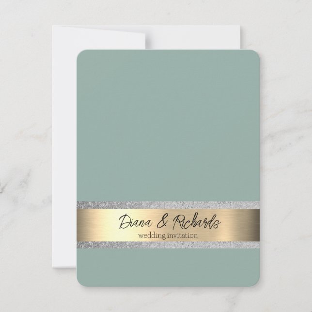 Inbjudan till Eucalyptus Blue Gold Foil Wedding (Framsida)