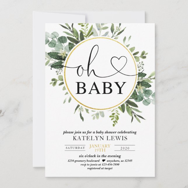 Inbjudan till Eucalyptus Greenery Baby Shower (Framsida)