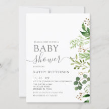 Inbjudan till Eucalyptus Greenery Baby Shower