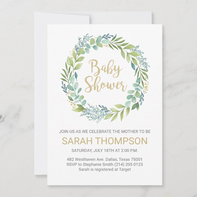Inbjudan till Eucalyptus Greenery Baby Shower (Framsida)