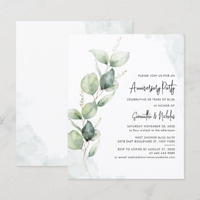 Inbjudan till Eucalyptus Greenery-festen (Fram/baksida)