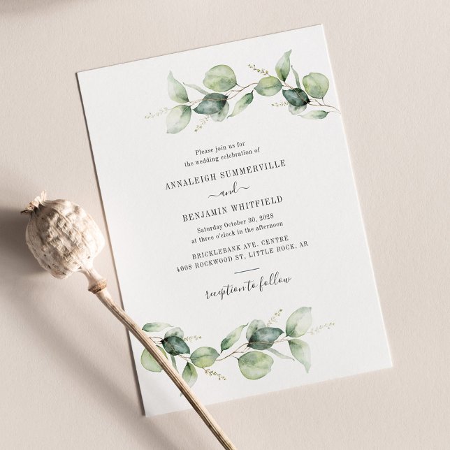 Inbjudan till Eucalyptus Greenery Foliage Wedding (Eucalyptus Foliage Wedding Invitation)