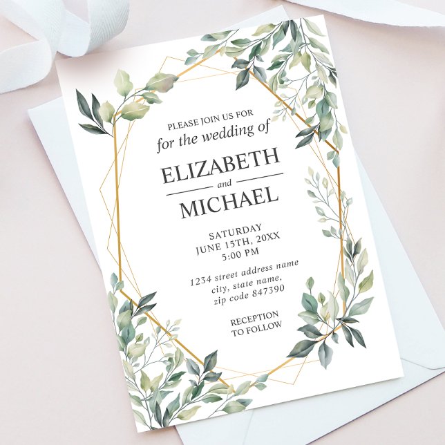 Inbjudan till Eucalyptus Greenery Geometric Weddin (Skapare uppladdad)