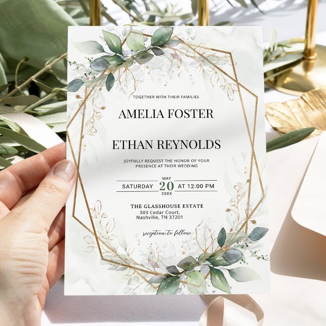 Inbjudan till Eucalyptus Greenery Geometric Weddin (Skapare uppladdad)