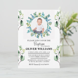Inbjudan till Eucalyptus Greenery Guld Baptism-FOT
