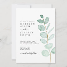 Inbjudan till Eucalyptus Greenery minimalist Weddi