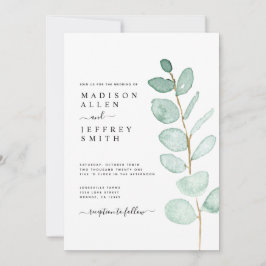 Inbjudan till Eucalyptus Greenery minimalist Weddi