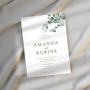 Inbjudan till Eucalyptus Greenery minimalist Weddi