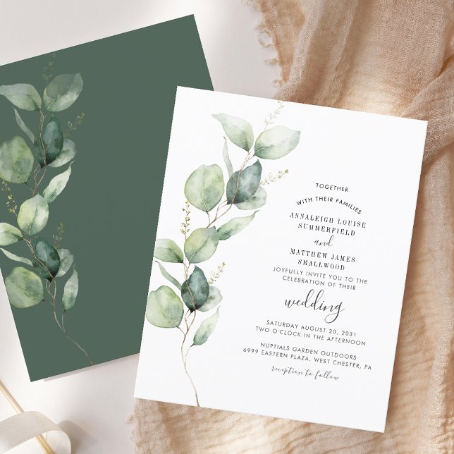 Inbjudan till Eucalyptus Greenery Script-bröllop (Eucalyptus Greenery Script Wedding Invitation)