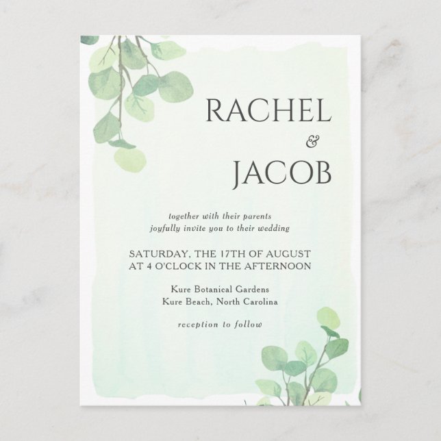 Inbjudan till Eucalyptus Greenery Watercolor Weddi (Framsida)