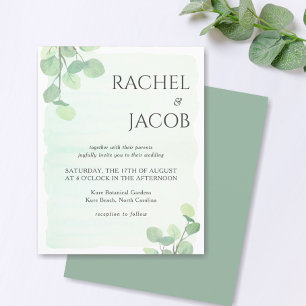 Inbjudan till Eucalyptus Greenery Watercolor Weddi