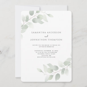 Inbjudan till Eucalyptus Greenery Watercolor Weddi