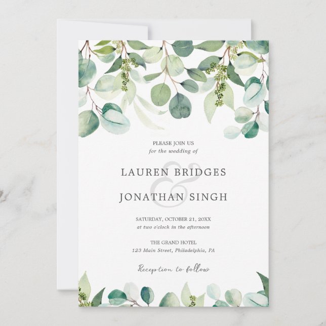Inbjudan till Eucalyptus Greenery Wedding (Framsida)