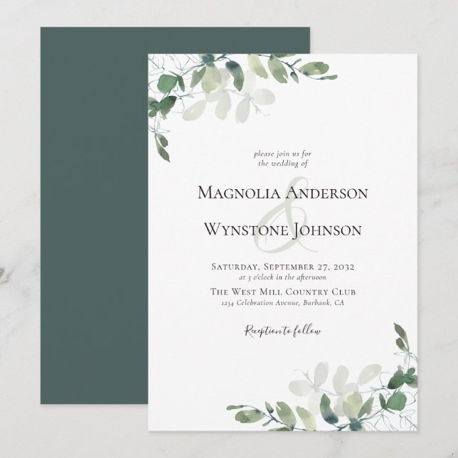 Inbjudan till Eucalyptus Greenery Wedding (Fram/baksida)